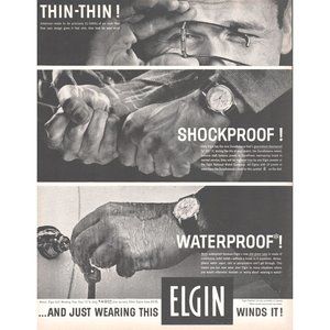 1960 Elgin Thin Thin 27a Watch Vintage Print Ad Leather Strap Wall Art Photo 60s